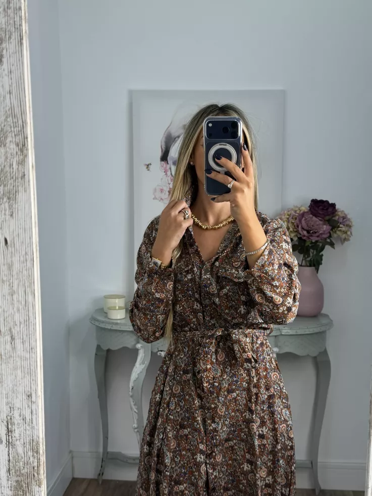 Vestido Lina camisero flores marrones