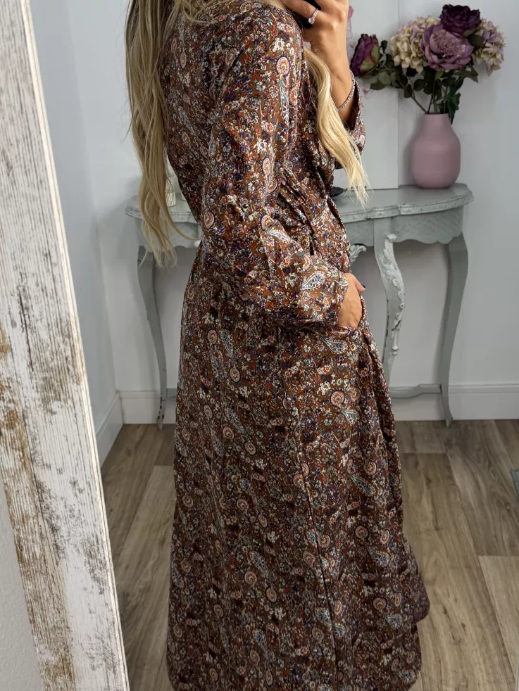 Vestido Lina camisero flores marrones