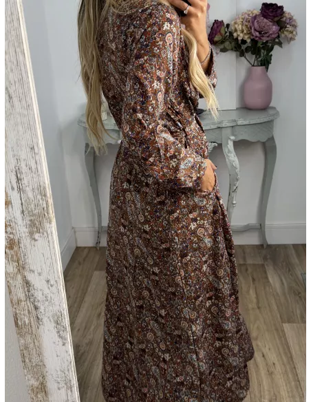 Vestido Lina camisero flores marrones
