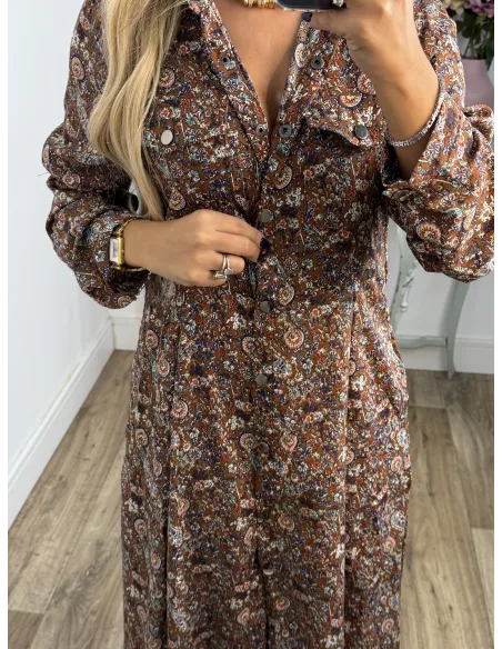 Vestido Lina camisero flores marrones