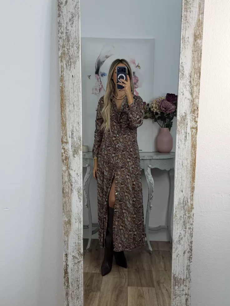 Vestido Lina camisero flores marrones