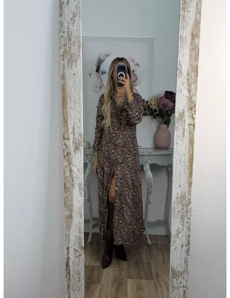 Vestido Lina camisero flores marrones