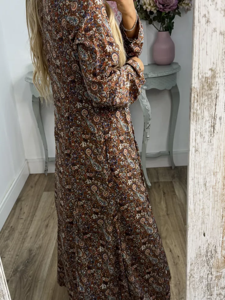 Vestido Lina camisero flores marrones