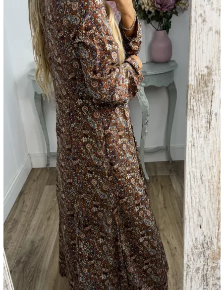 Vestido Lina camisero flores marrones