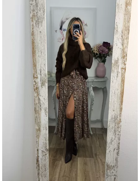 Vestido Lina camisero flores marrones