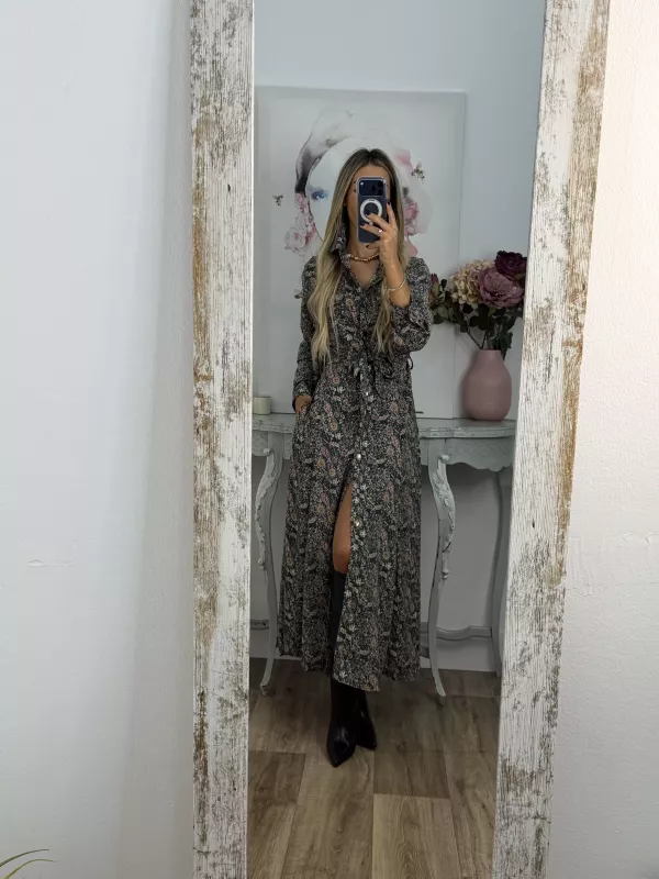 Vestido Lina camisero flores verde