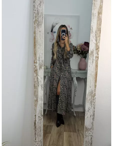 Vestido Lina camisero flores verde