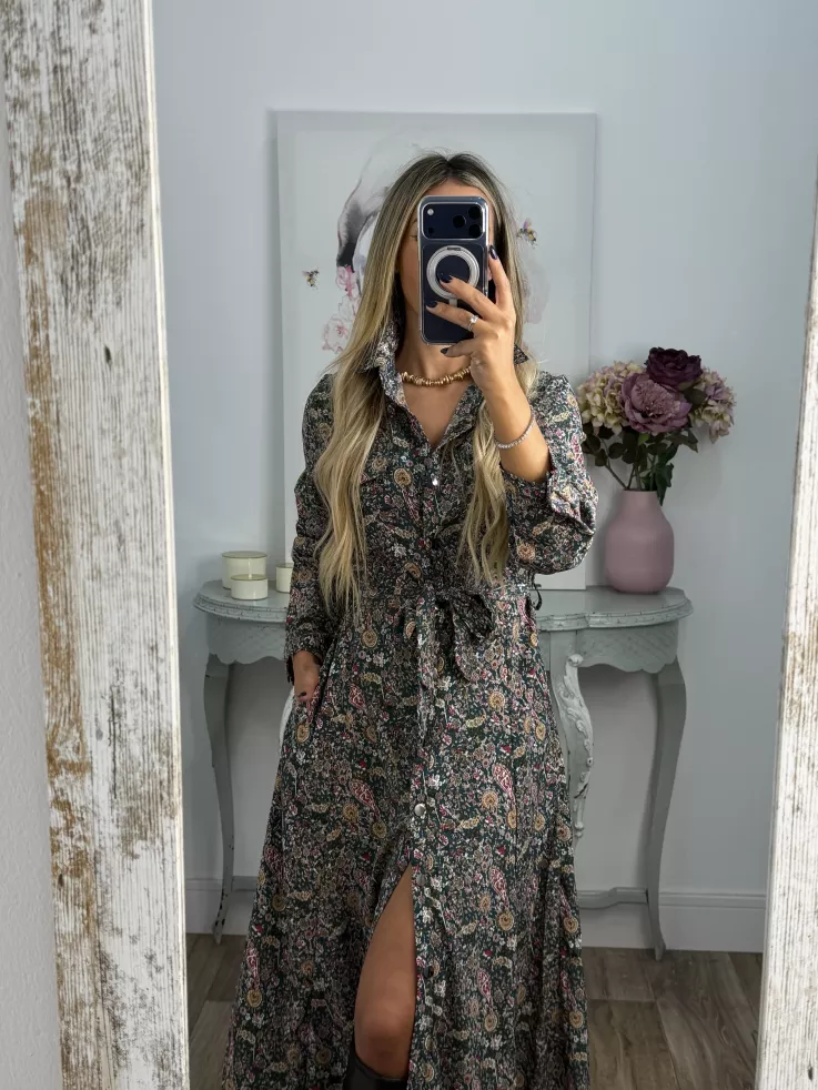 Vestido Lina camisero flores verde