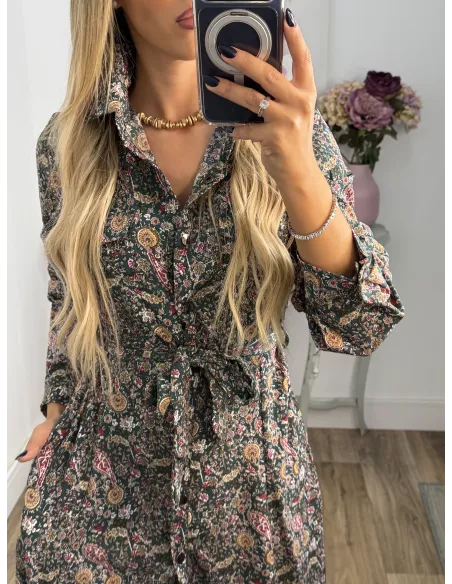 Vestido Lina camisero flores verde