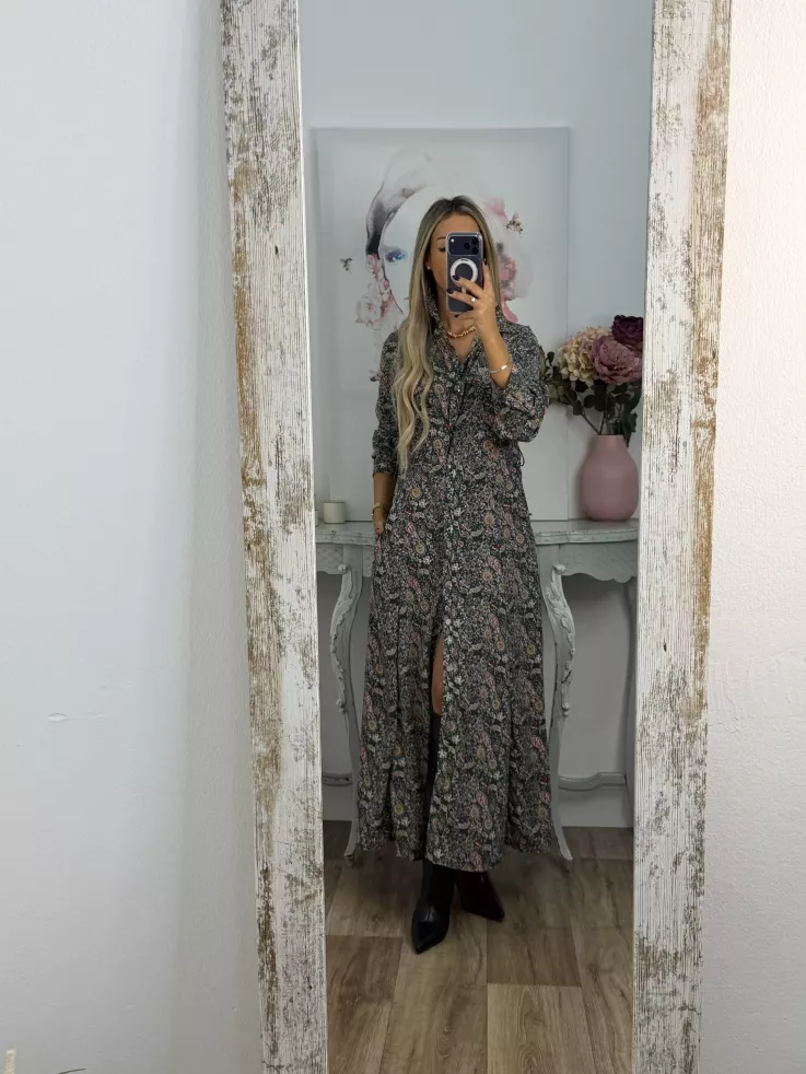 Vestido Lina camisero flores verde