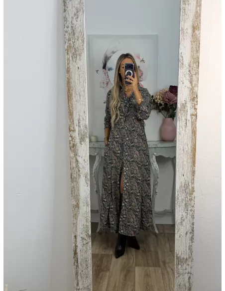 Vestido Lina camisero flores verde