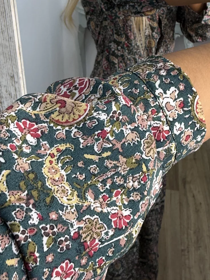 Vestido Lina camisero flores verde