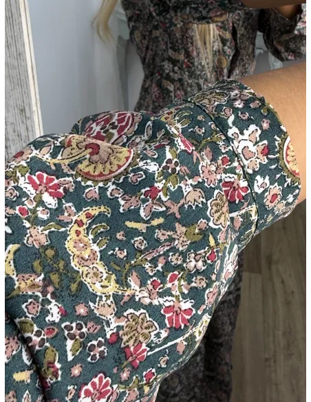 Vestido Lina camisero flores verde