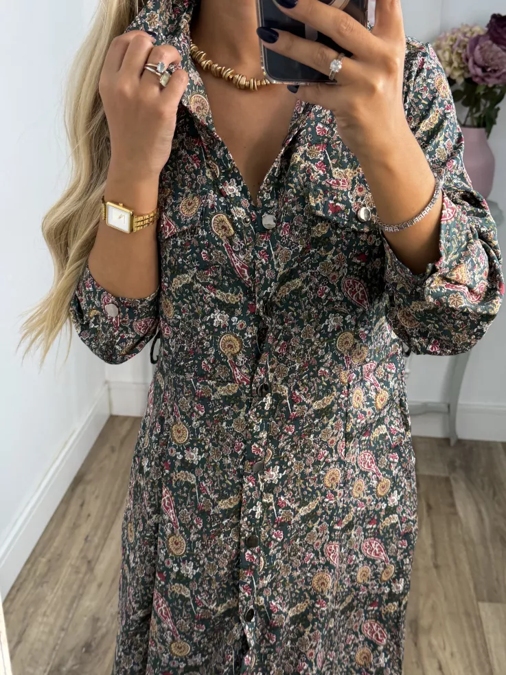 Vestido Lina camisero flores verde