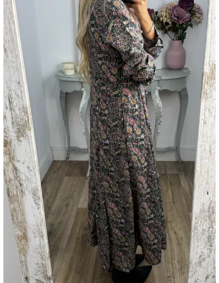 Vestido Lina camisero flores verde