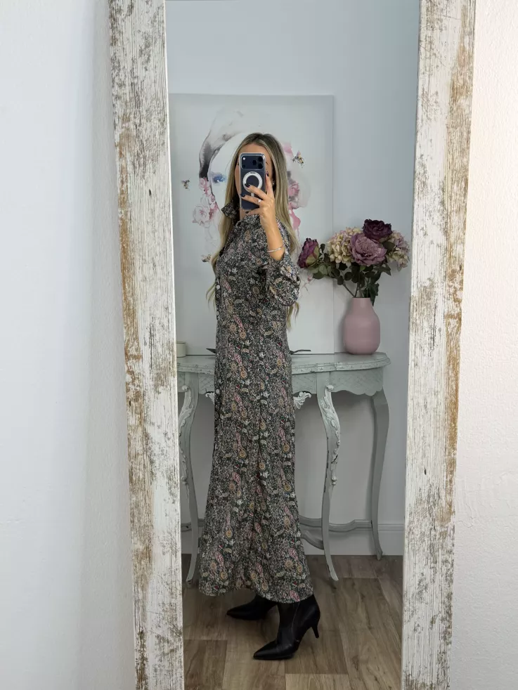 Vestido Lina camisero flores verde