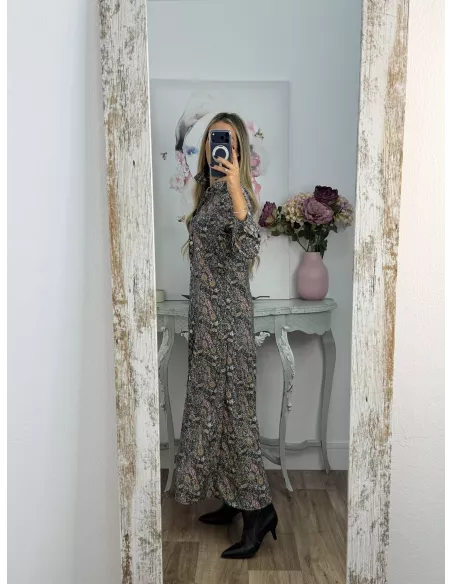 Vestido Lina camisero flores verde