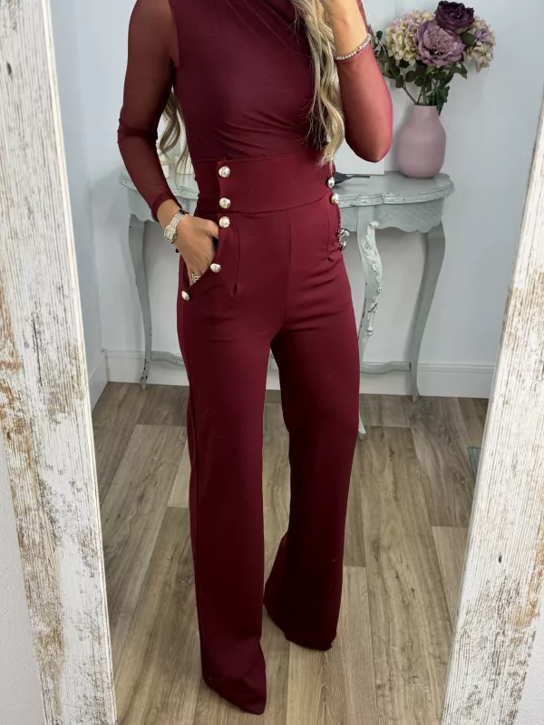 Pantalón tiro alto burdeos