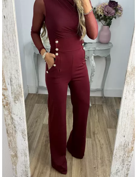 Pantalón tiro alto burdeos