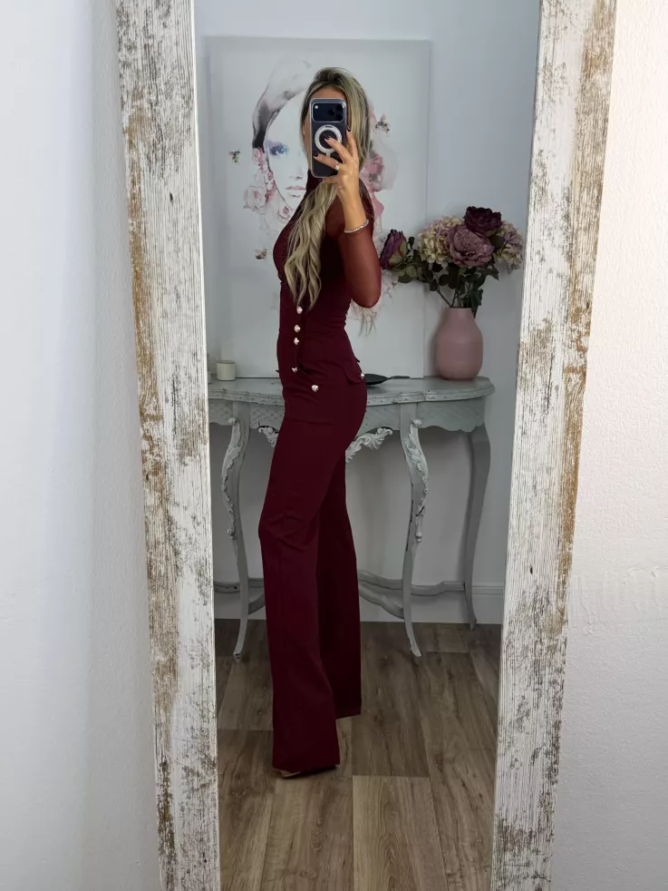 Pantalón tiro alto burdeos