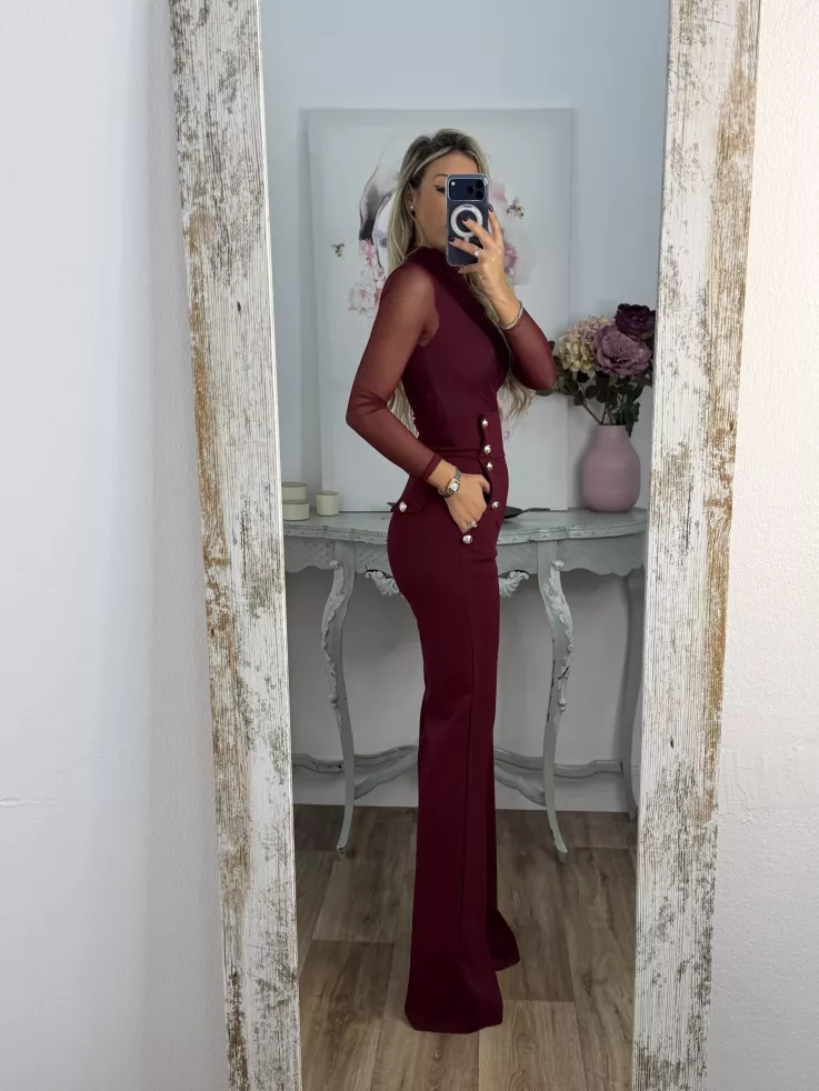 Pantalón tiro alto burdeos