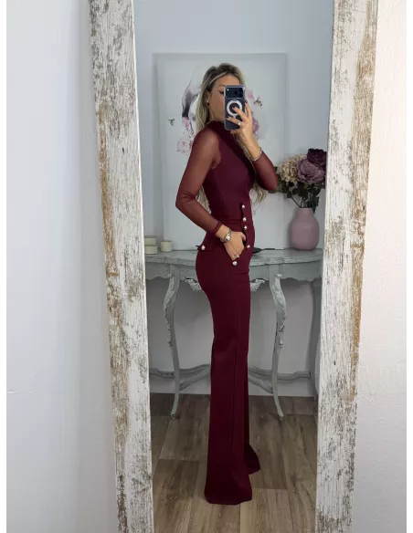 Pantalón tiro alto burdeos