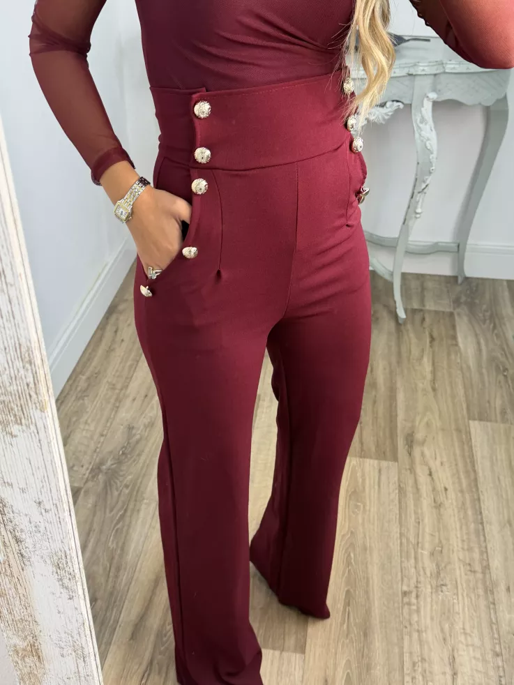 Pantalón tiro alto burdeos