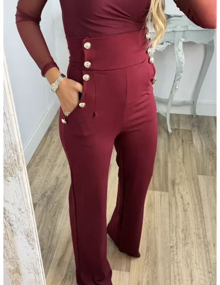 Pantalón tiro alto burdeos