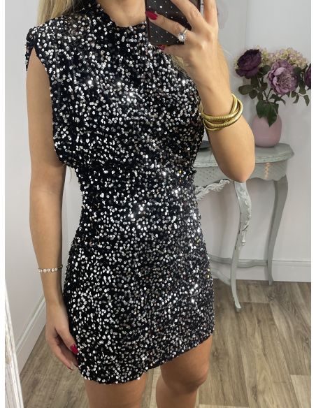 Vestido Claudia de lentejuelas plateadas