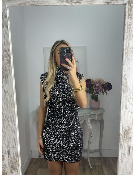 Vestido Claudia de lentejuelas plateadas