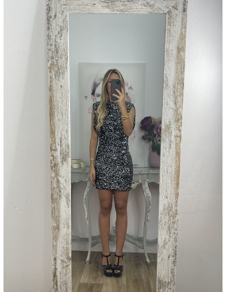 Vestido Claudia de lentejuelas plateadas