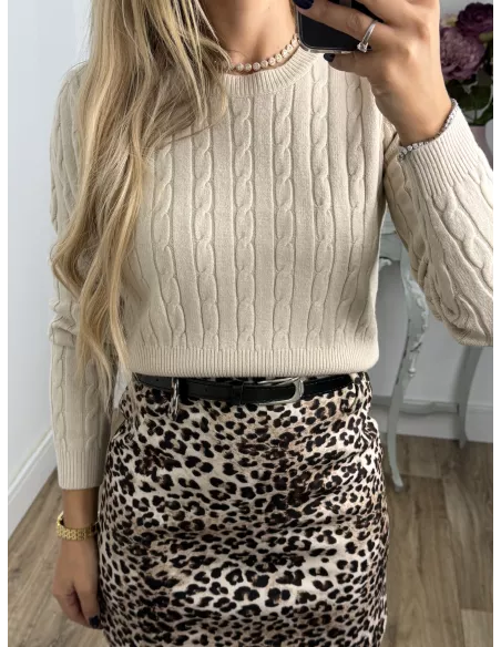 Jersey trenzado cuello a la caja beige