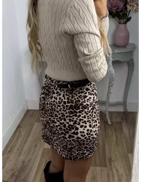 Jersey trenzado cuello a la caja beige