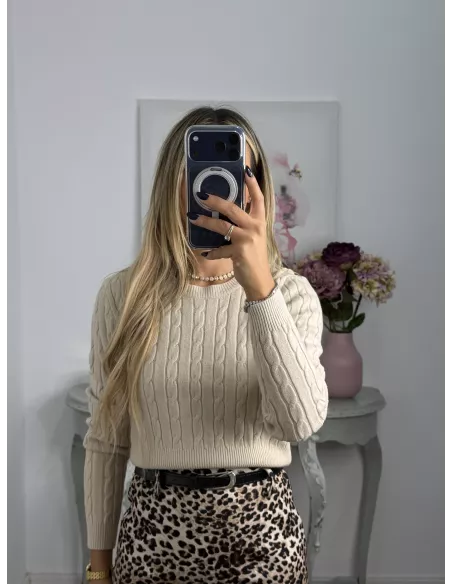 Jersey trenzado cuello a la caja beige