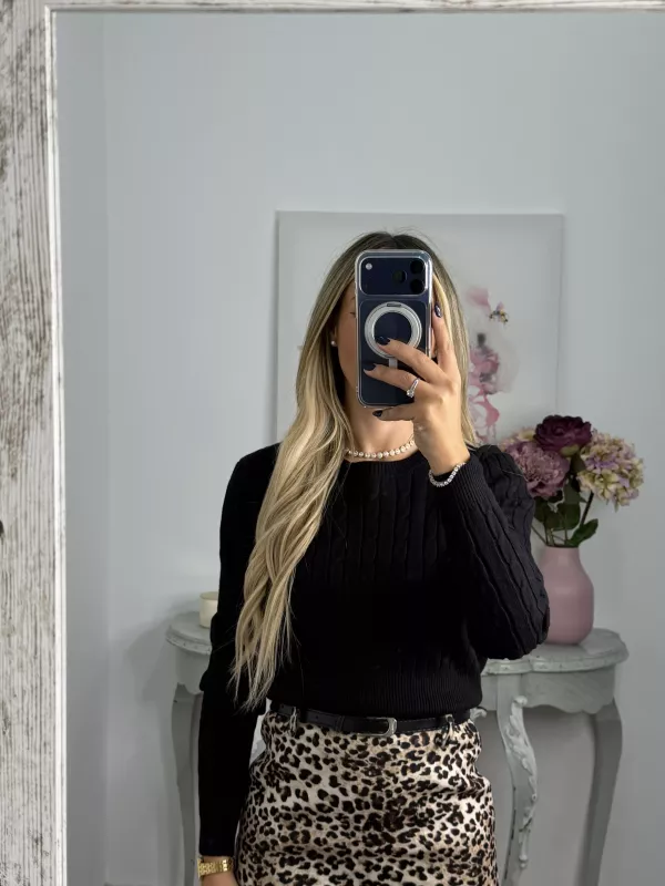 Jersey trenzado cuello a la caja negro