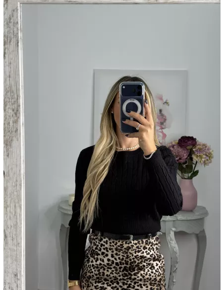 Jersey trenzado cuello a la caja negro