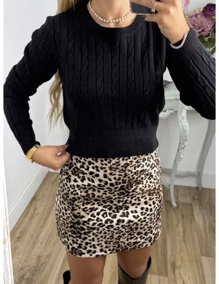 Jersey trenzado cuello a la caja negro