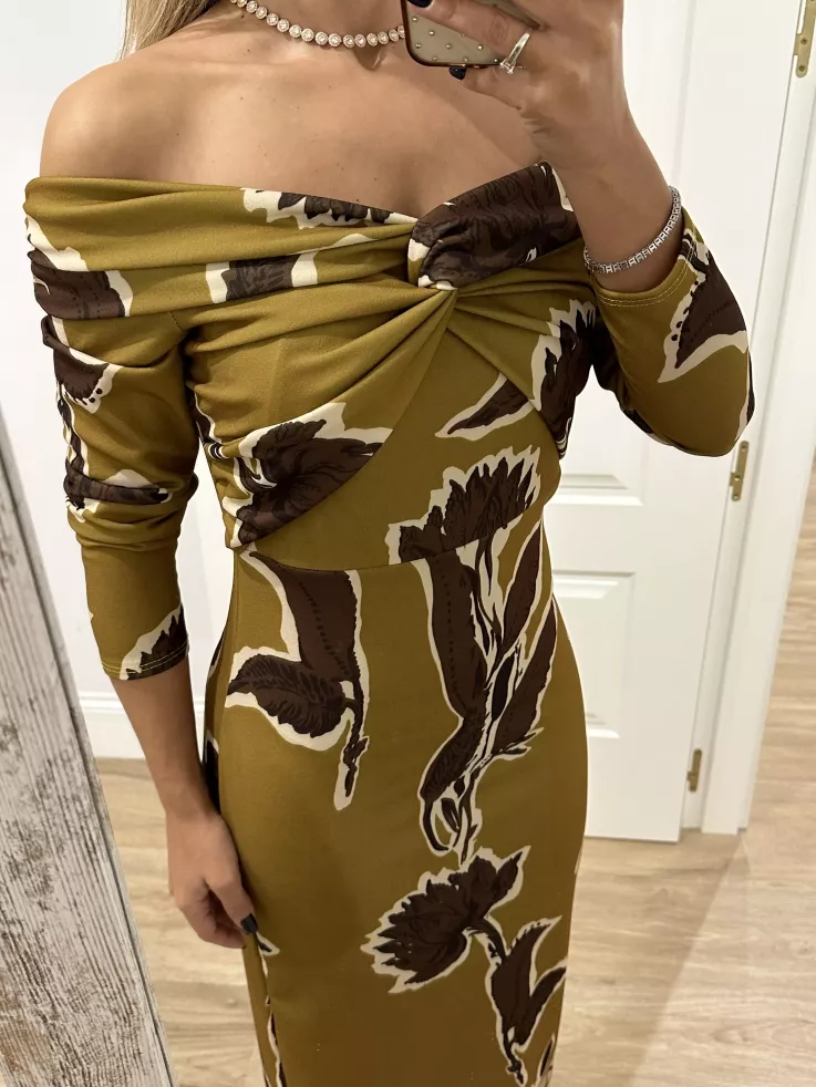 Vestido Sonsoles tonos lima y marrón