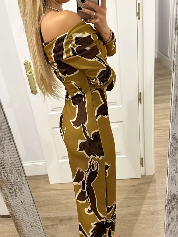 Vestido Sonsoles tonos lima y marrón