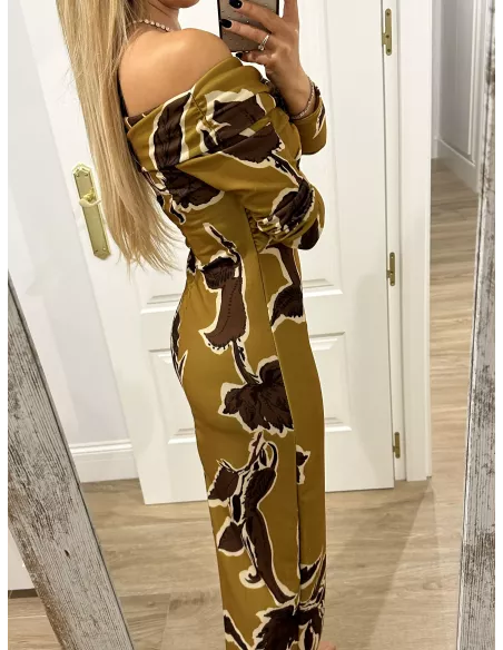 Vestido Sonsoles tonos lima y marrón