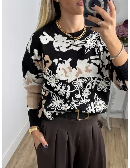 Jersey Dolce tono camel y negro