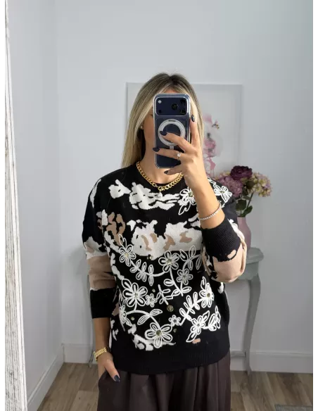 Jersey Dolce tono camel y negro