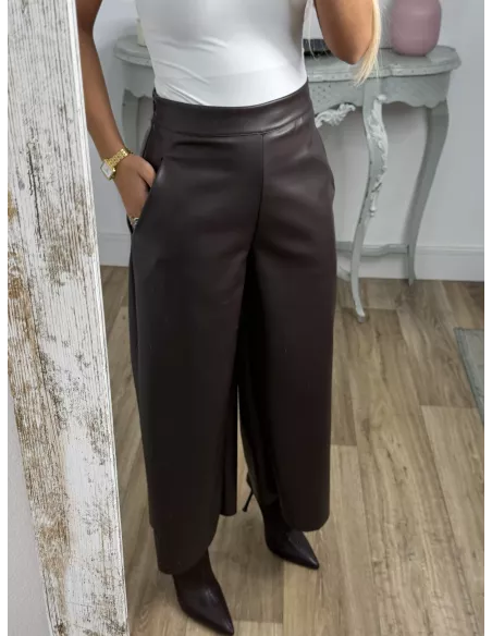 Pantalón culotte polipiel chocolate