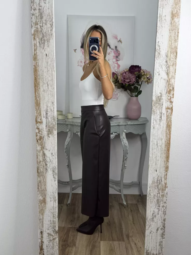 Pantalón culotte polipiel chocolate