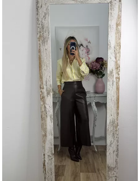 Pantalón culotte polipiel chocolate