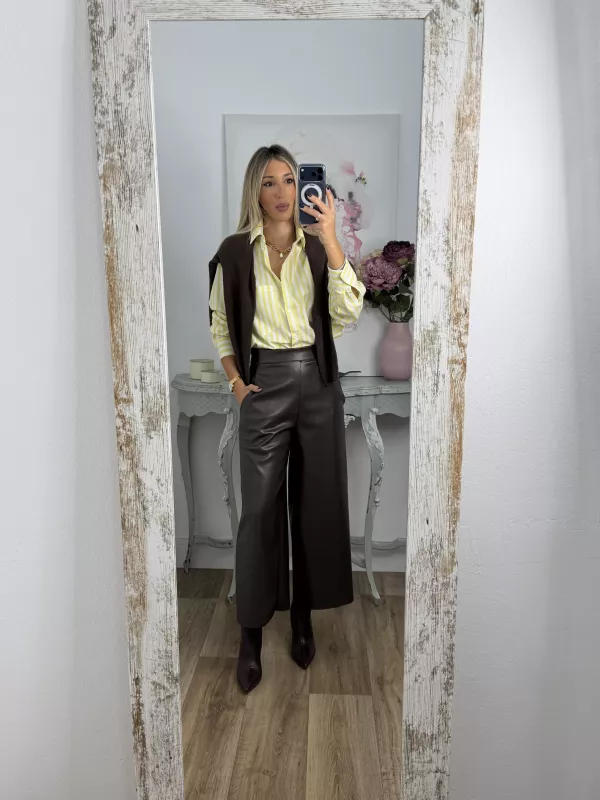 Pantalón culotte polipiel chocolate