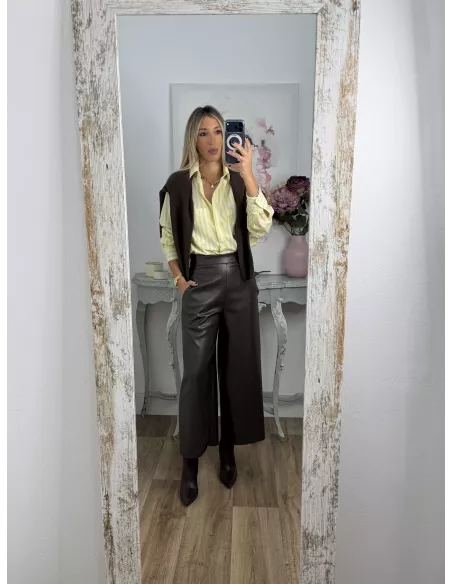 Pantalón culotte polipiel chocolate