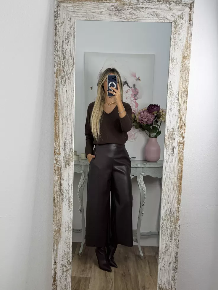 Pantalón culotte polipiel chocolate