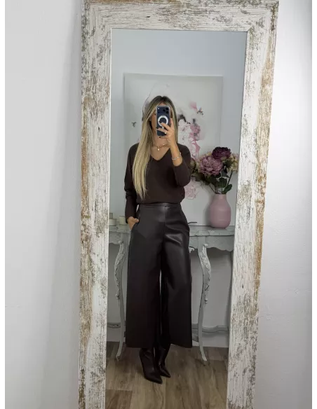Pantalón culotte polipiel chocolate