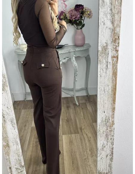 Pantalón tiro alto marrón